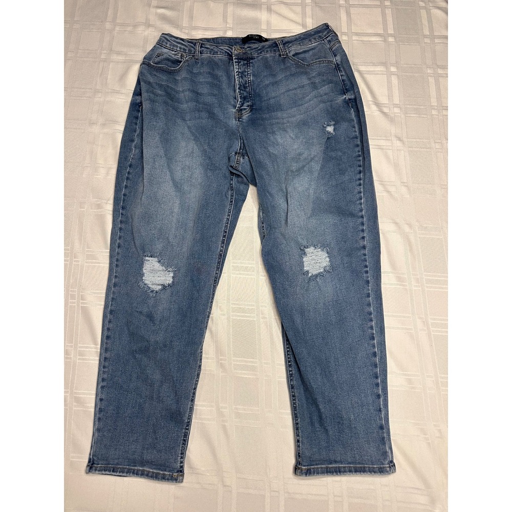 Stitch Star Jeans Womens 18 Blue Denim Straight Distressed High Rise SS5798-2